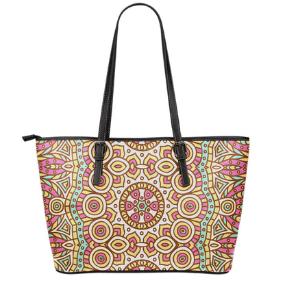Pastel Ethnic Mandala Print Leather Tote Bag