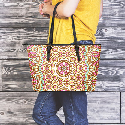 Pastel Ethnic Mandala Print Leather Tote Bag