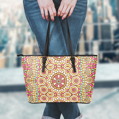 Pastel Ethnic Mandala Print Leather Tote Bag