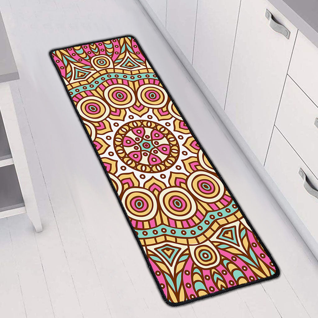 Pastel Ethnic Mandala Print Long Kitchen Mat