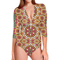 Pastel Ethnic Mandala Print Long Sleeve Swimsuit