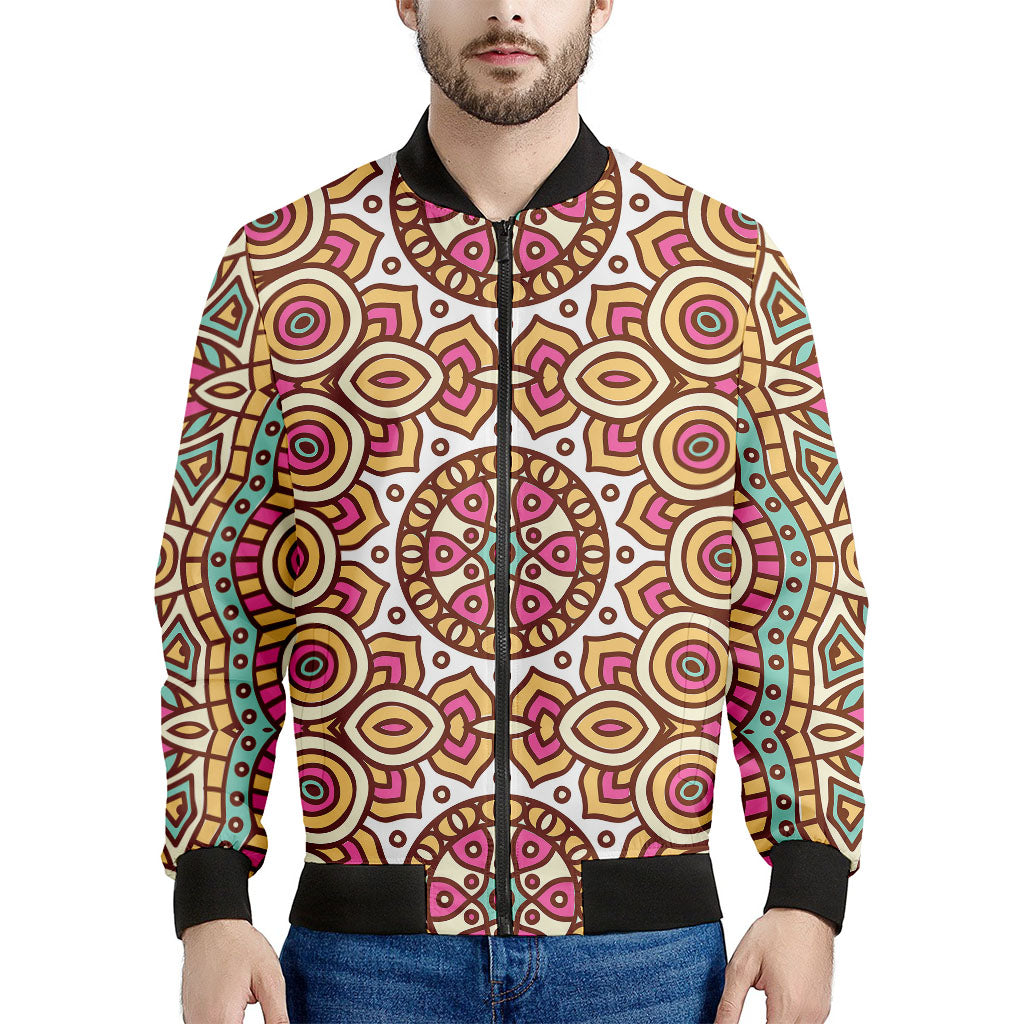Pastel Ethnic Mandala Print Men's Bomber Jacket