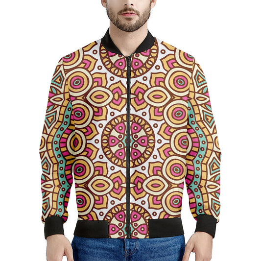 Pastel Ethnic Mandala Print Men's Bomber Jacket