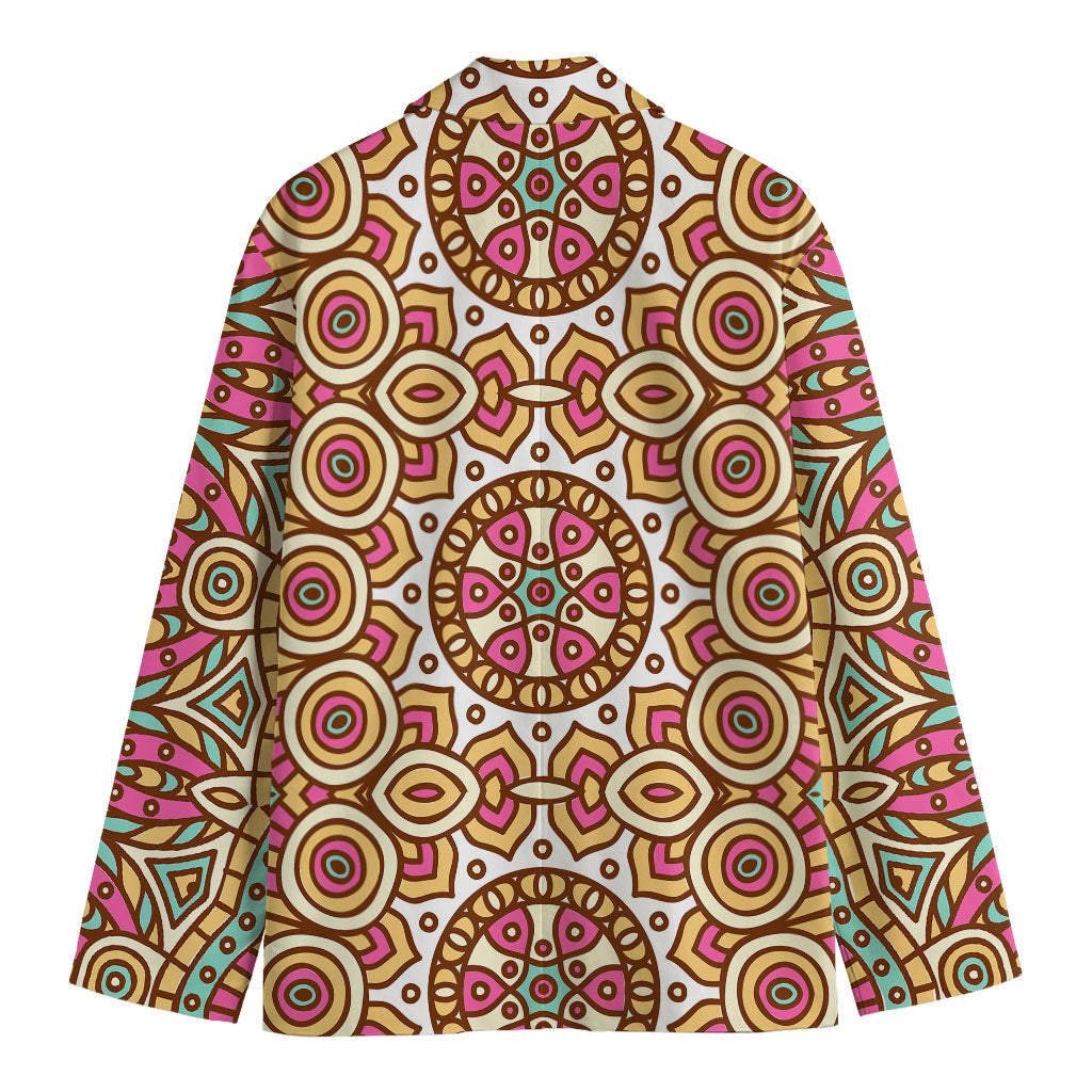 Pastel Ethnic Mandala Print Men's Cotton Blazer