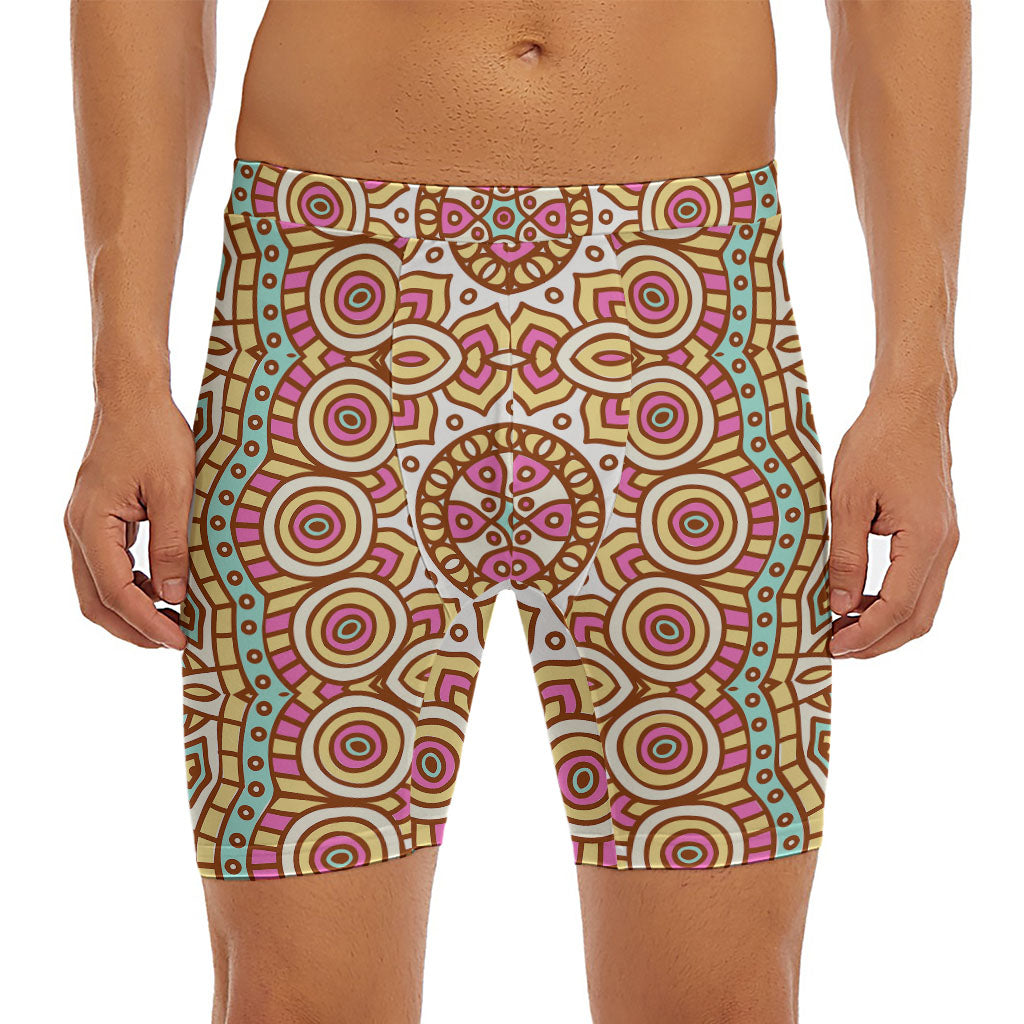 Pastel Ethnic Mandala Print Men's Long Boxer Briefs