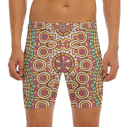Pastel Ethnic Mandala Print Men's Long Boxer Briefs