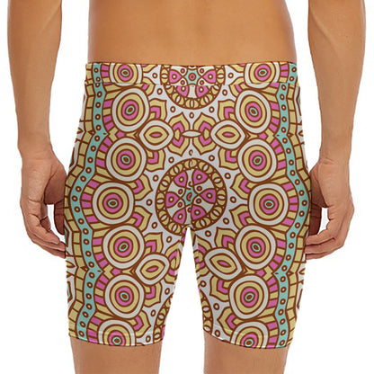 Pastel Ethnic Mandala Print Men's Long Boxer Briefs