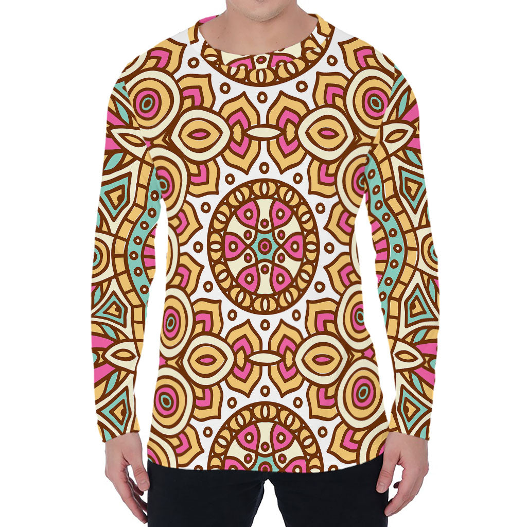 Pastel Ethnic Mandala Print Men's Long Sleeve T-Shirt