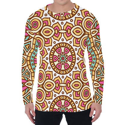 Pastel Ethnic Mandala Print Men's Long Sleeve T-Shirt