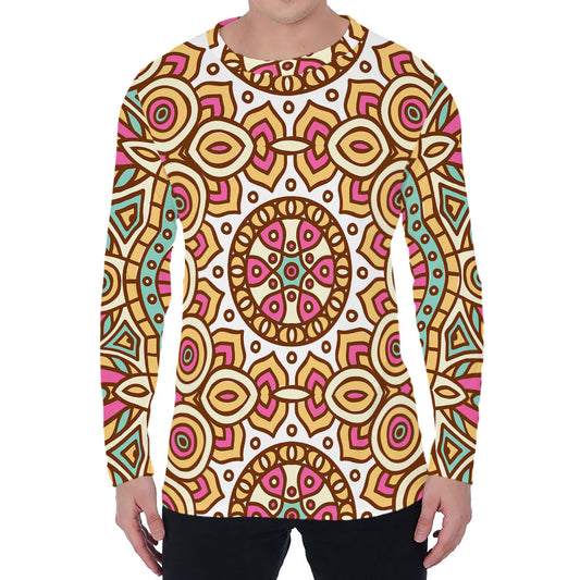 Pastel Ethnic Mandala Print Men's Long Sleeve T-Shirt