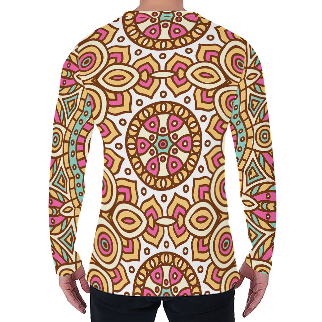 Pastel Ethnic Mandala Print Men's Long Sleeve T-Shirt