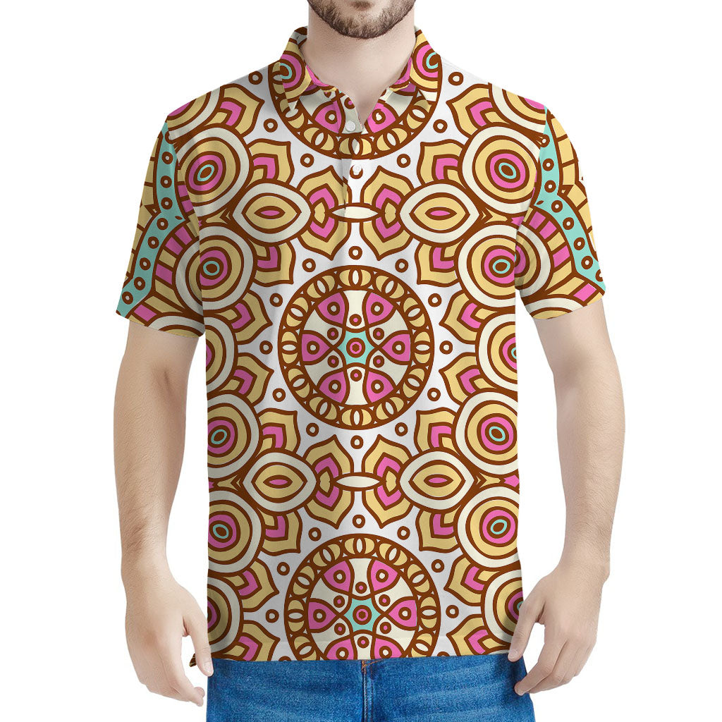 Pastel Ethnic Mandala Print Men's Polo Shirt