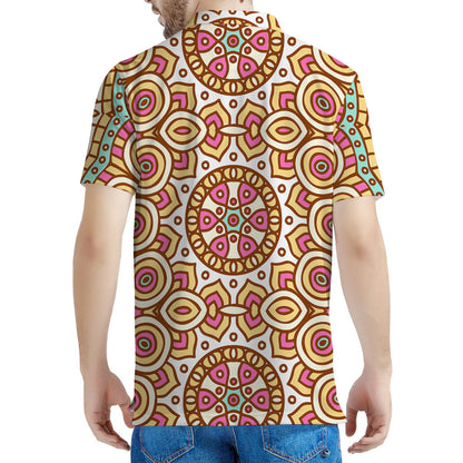Pastel Ethnic Mandala Print Men's Polo Shirt