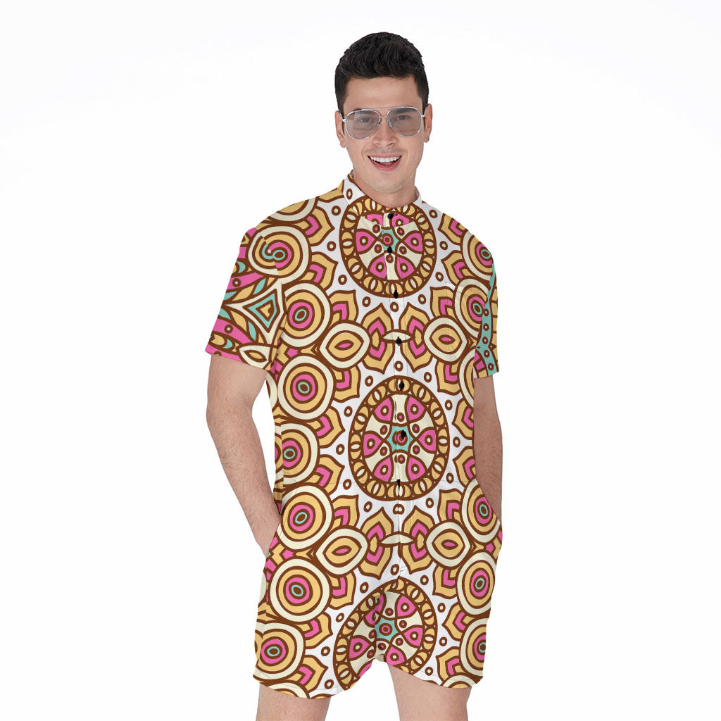 Pastel Ethnic Mandala Print Men's Rompers