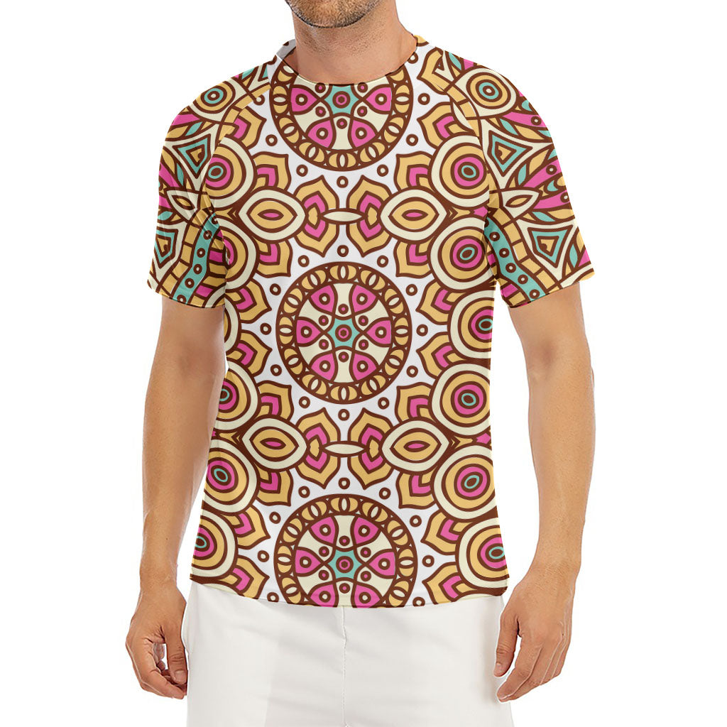 Pastel Ethnic Mandala Print Men's Short Sleeve Rash Guard