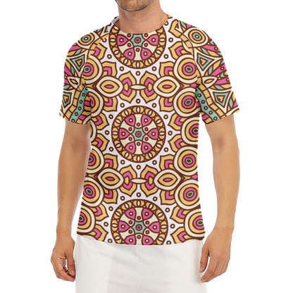 Pastel Ethnic Mandala Print Men's Short Sleeve Rash Guard