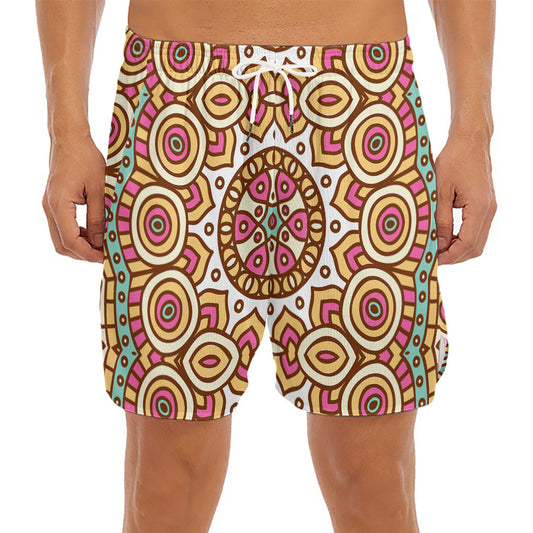 Pastel Ethnic Mandala Print Men's Split Running Shorts