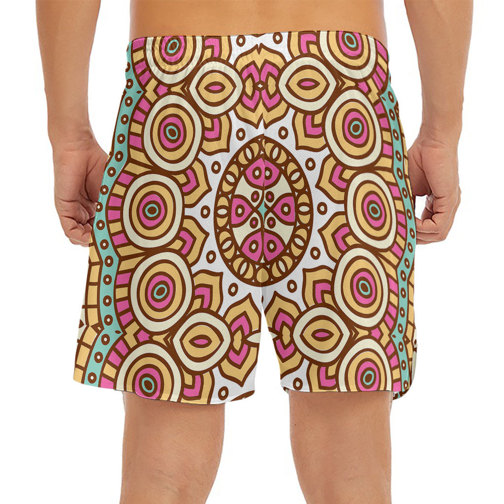 Pastel Ethnic Mandala Print Men's Split Running Shorts