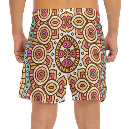 Pastel Ethnic Mandala Print Men's Split Running Shorts
