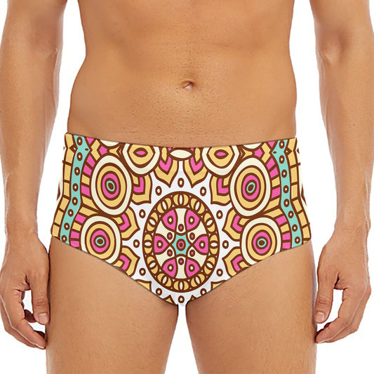 Pastel Ethnic Mandala Print Men's Triangle Swim Briefs