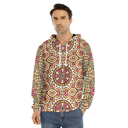 Pastel Ethnic Mandala Print Men's Velvet Pullover Hoodie