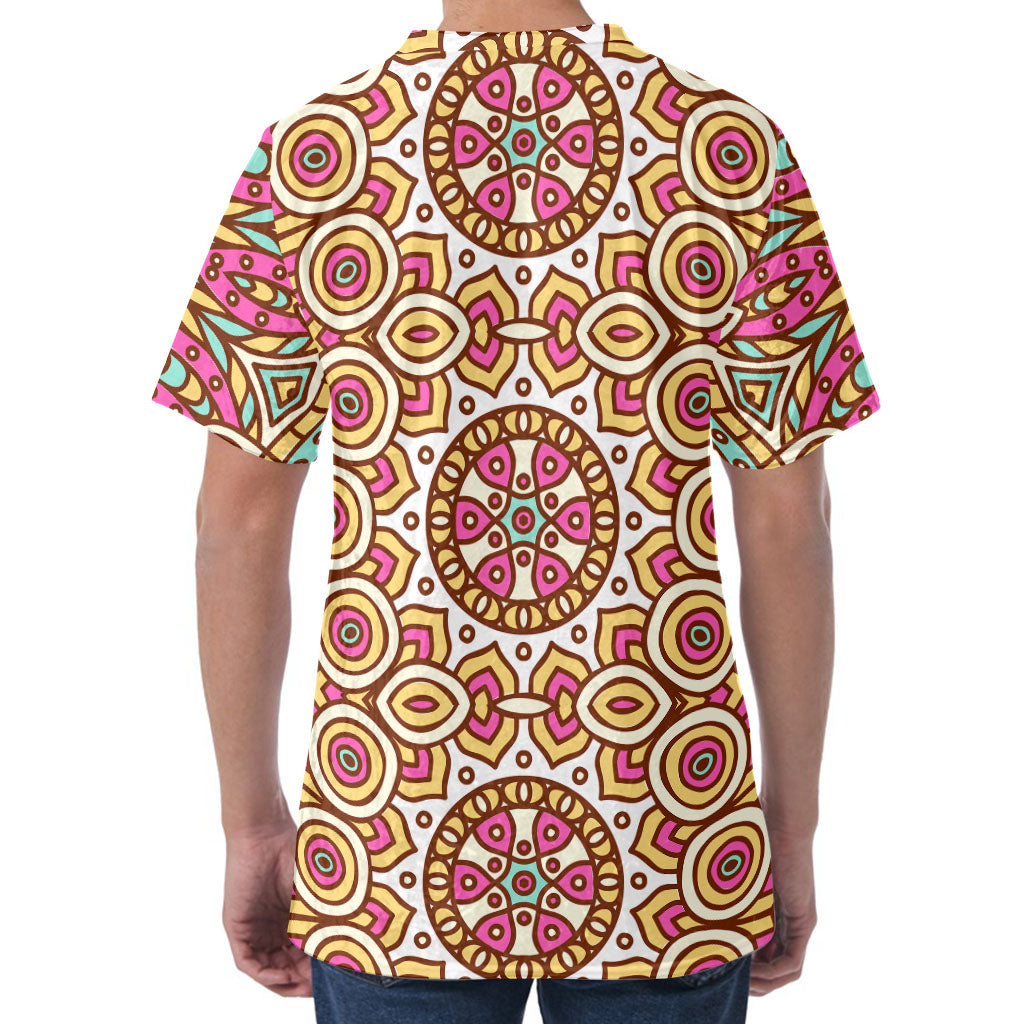 Pastel Ethnic Mandala Print Men's Velvet T-Shirt
