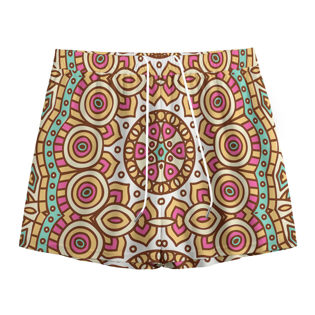 Pastel Ethnic Mandala Print Mesh Shorts