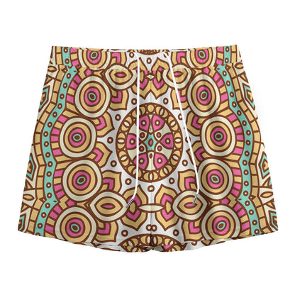Pastel Ethnic Mandala Print Mesh Shorts
