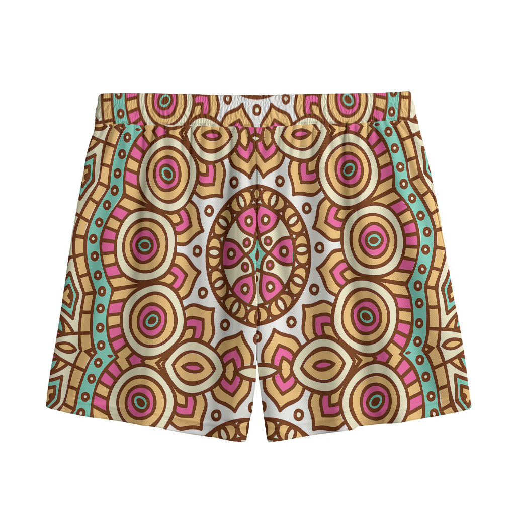 Pastel Ethnic Mandala Print Mesh Shorts