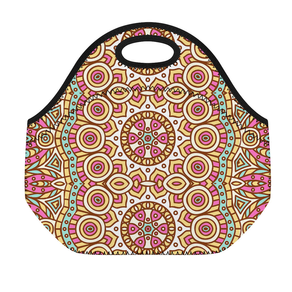 Pastel Ethnic Mandala Print Neoprene Lunch Bag