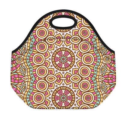 Pastel Ethnic Mandala Print Neoprene Lunch Bag