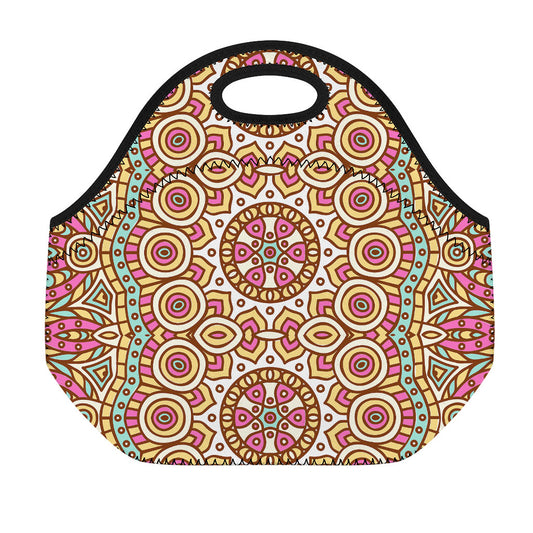Pastel Ethnic Mandala Print Neoprene Lunch Bag
