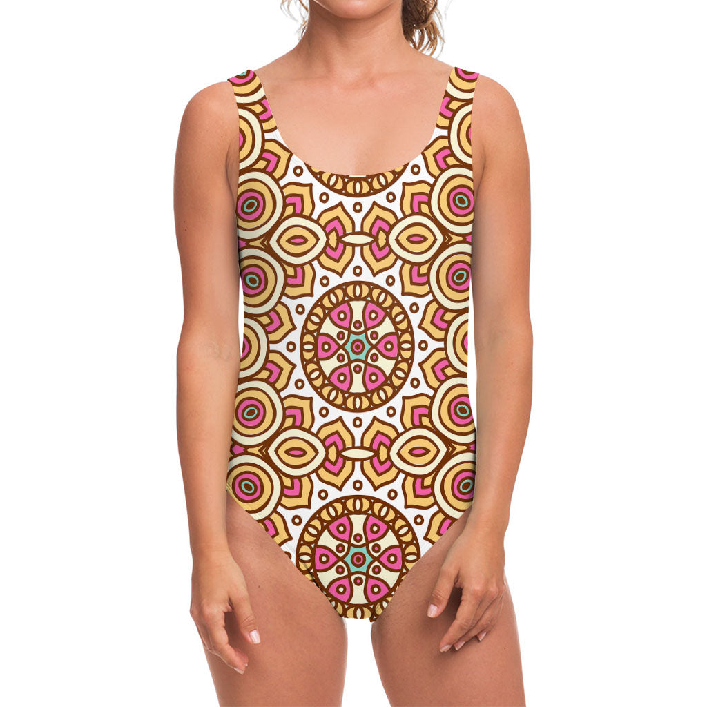 Pastel Ethnic Mandala Print One Piece Swimsuit