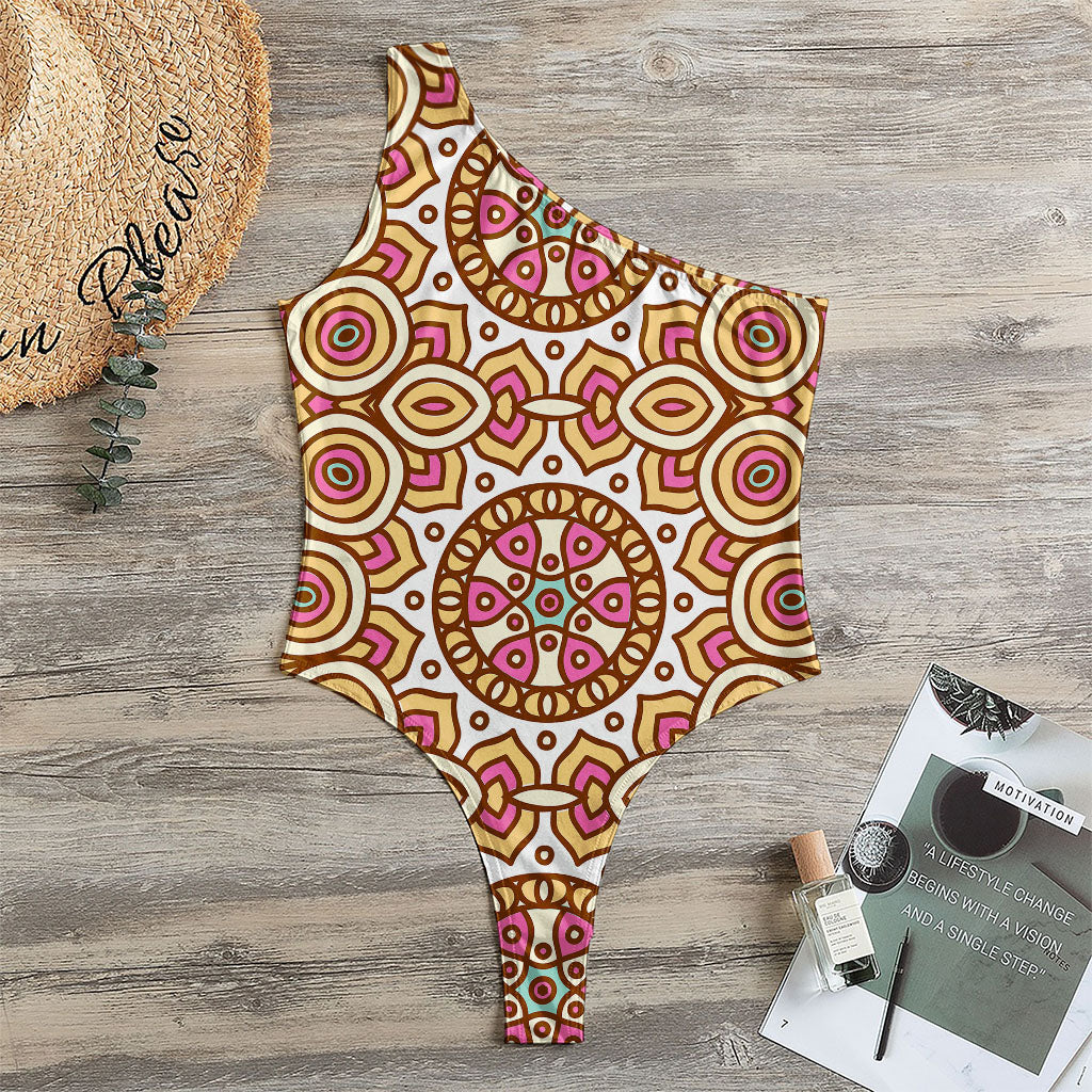 Pastel Ethnic Mandala Print One Shoulder Bodysuit