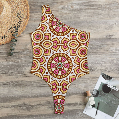 Pastel Ethnic Mandala Print One Shoulder Bodysuit