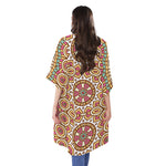 Pastel Ethnic Mandala Print Open Front Beach Cover Up