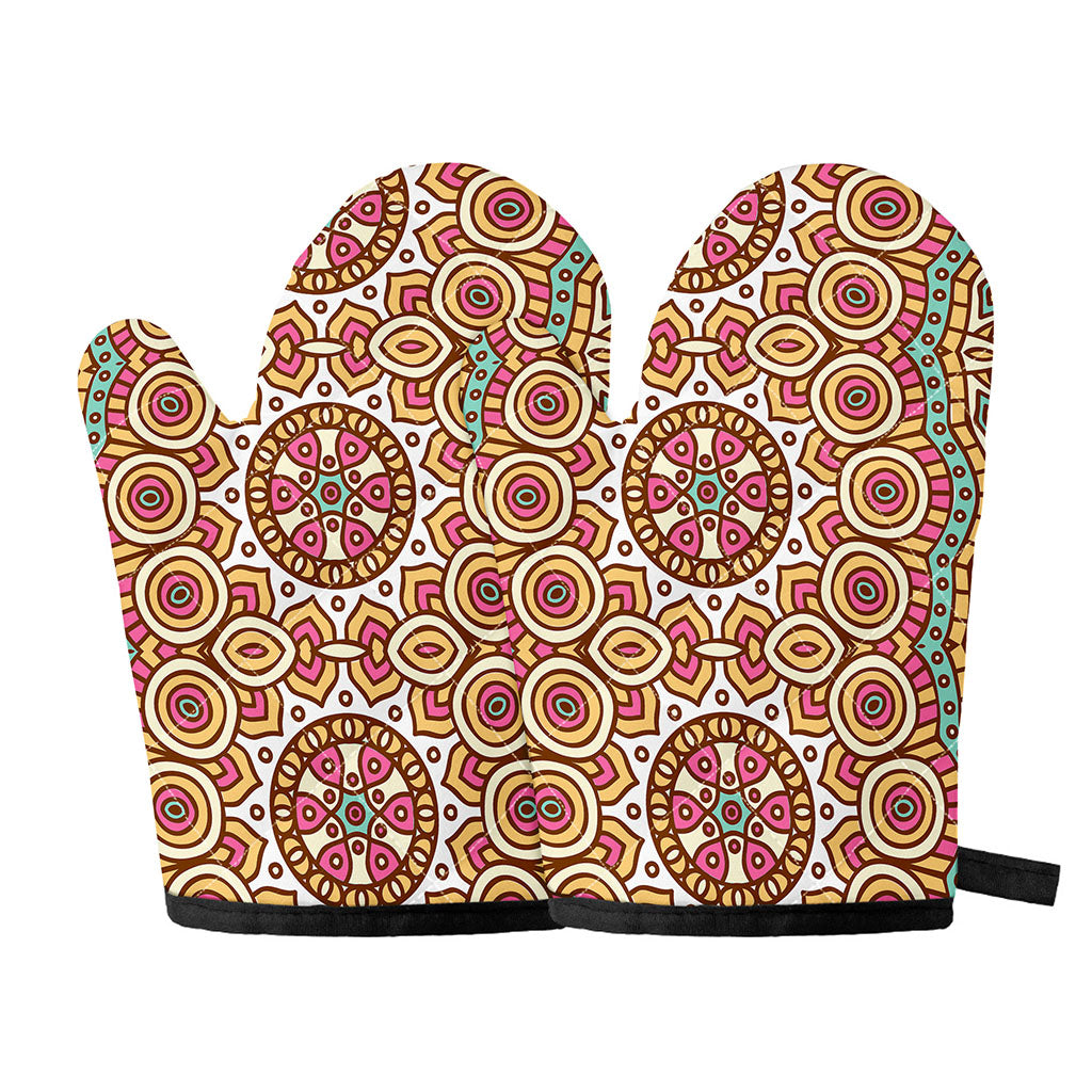 Pastel Ethnic Mandala Print Oven Mitts