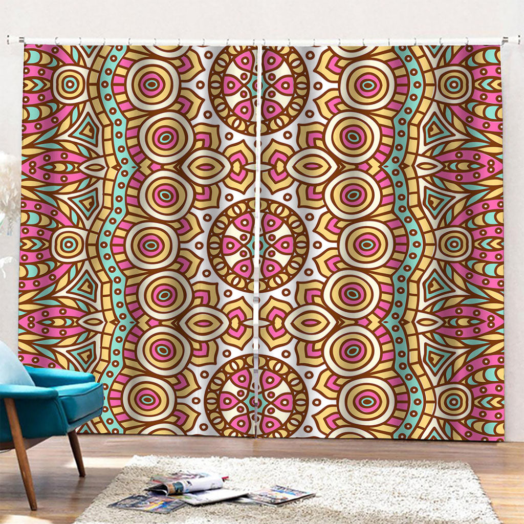 Pastel Ethnic Mandala Print Pencil Pleat Curtains