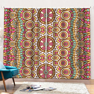 Pastel Ethnic Mandala Print Pencil Pleat Curtains