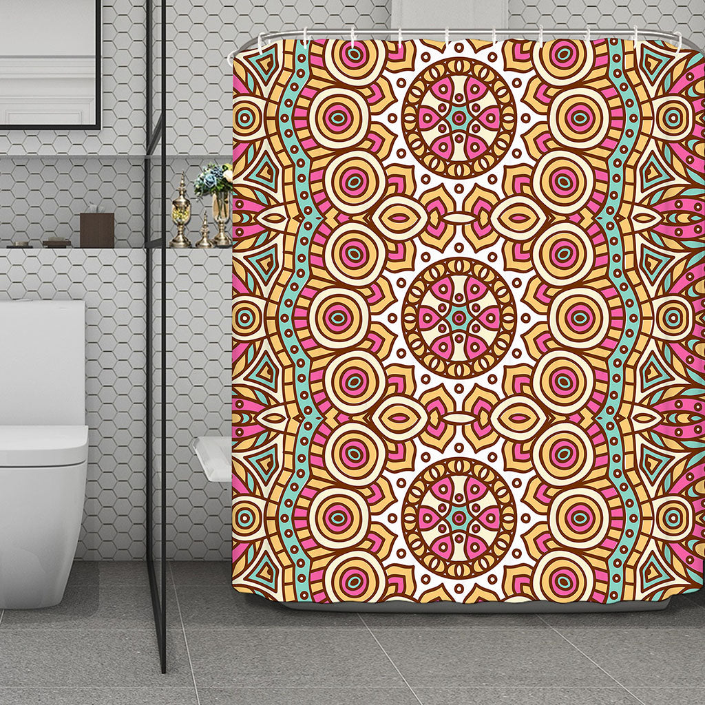 Pastel Ethnic Mandala Print Polyester Shower Curtain
