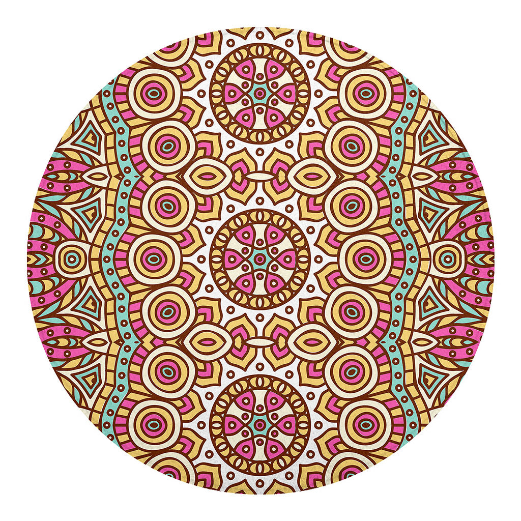 Pastel Ethnic Mandala Print Round Blanket