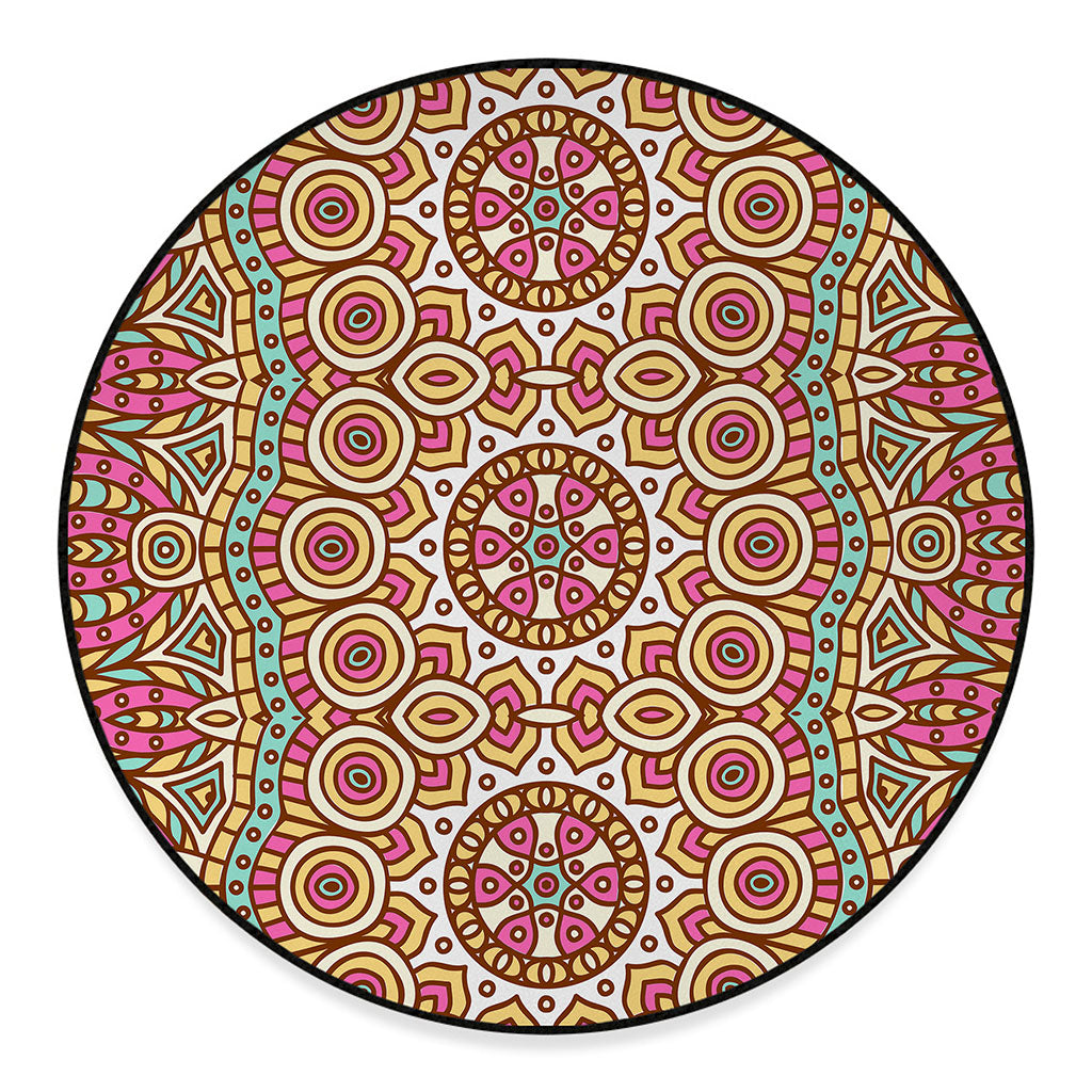 Pastel Ethnic Mandala Print Round Floor Mat