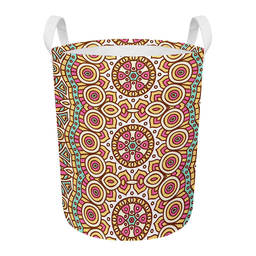 Pastel Ethnic Mandala Print Round Laundry Basket