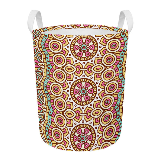 Pastel Ethnic Mandala Print Round Laundry Basket