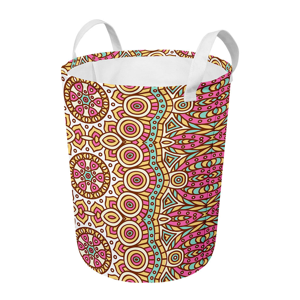 Pastel Ethnic Mandala Print Round Laundry Basket