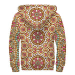 Pastel Ethnic Mandala Print Sherpa Lined Zip Up Hoodie