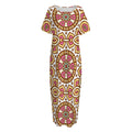 Pastel Ethnic Mandala Print Short Sleeve Long Nightdress