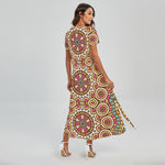 Pastel Ethnic Mandala Print Short Sleeve Maxi Dress