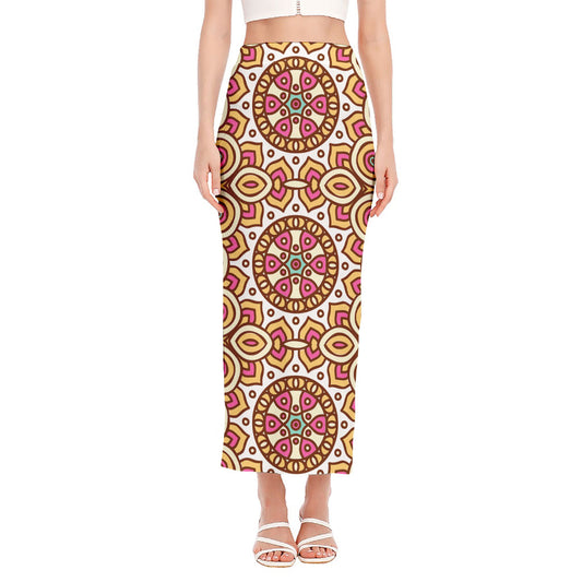 Pastel Ethnic Mandala Print Side Slit Maxi Skirt