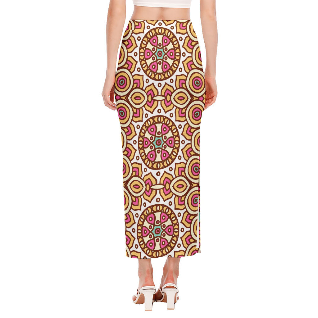 Pastel Ethnic Mandala Print Side Slit Maxi Skirt